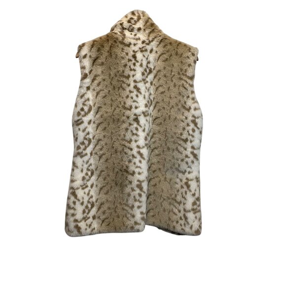 Faux Fur Toggle Vest Coldwater Creek Beige Brown Leopard Print Med Soft - Picture 4 of 8